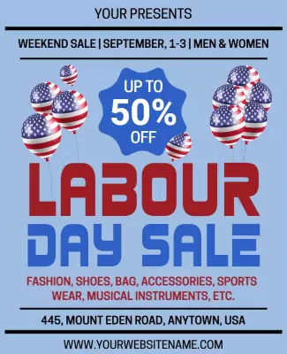 Patriotic Red and Blue Labour Day Sale Poster Template