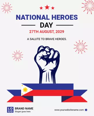 Patriotic Red and Blue National Heroes Day Poster Template