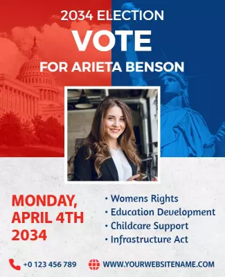 Patriotic Red and Blue Political Campaign Election Poster Template