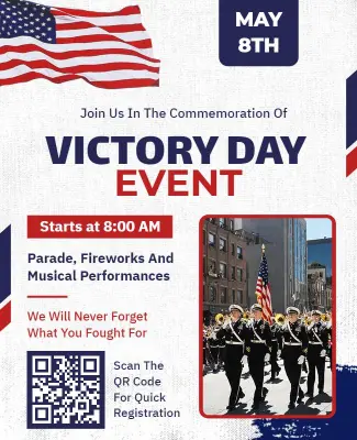 Patriotic Red and Blue Victory Day Commemoration Flyer Template