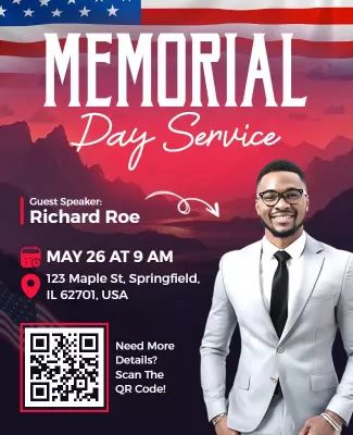 Patriotic Red and White Memorial Day Service Poster Template