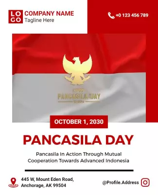 Patriotic Red and White Pancasila Day Celebration Poster Template