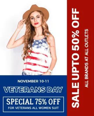 Patriotic Red and White Veterans Day Sale Poster Template