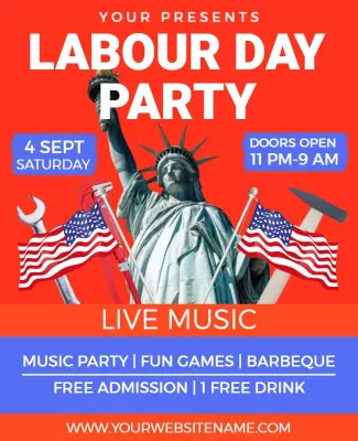 Patriotic Red Labour Day Party with Statue of Liberty Poster Template