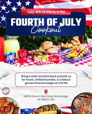 Patriotic Red White and Blue Fourth of July Cookout Poster Template