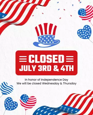Patriotic Red White and Blue Independence Day Closure Poster Template