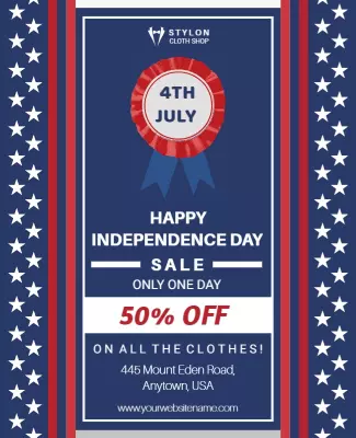 Patriotic Red White and Blue Independence Day Sale Poster Template