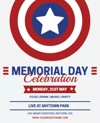 Patriotic Red White and Blue Memorial Day Celebration Poster Template