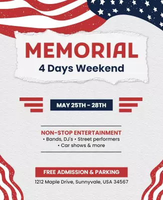 Patriotic Red White and Blue Memorial Weekend Festival Poster Template