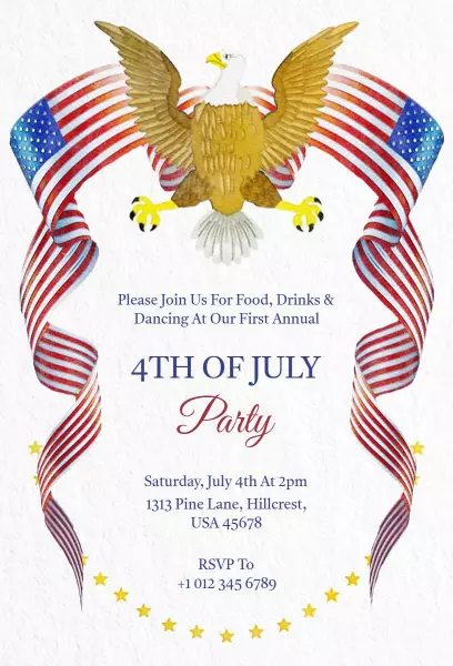 Patriotic Red White Blue 4th of July Celebration Invitation Template