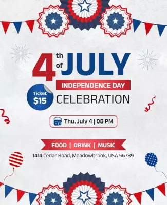 Patriotic Red White Blue 4th of July Celebration Poster Template