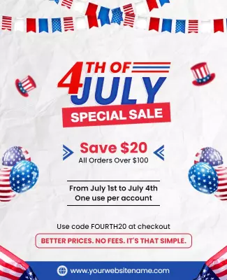 Patriotic Red White Blue 4th of July Sale Poster Template