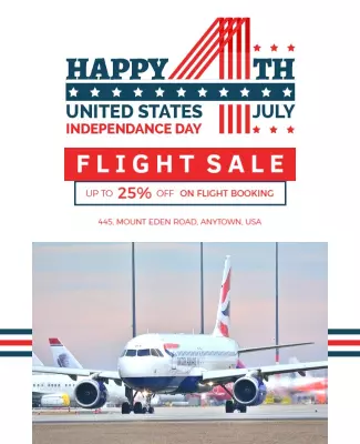 Patriotic Red White Blue Independence Day Flight Sale Poster Template