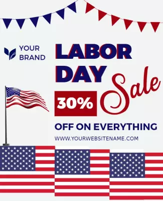 Patriotic Red White Blue Labor Day Sale Poster Template