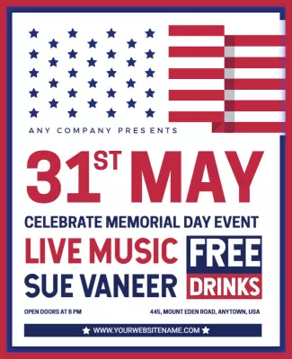 Patriotic Red White Blue Memorial Day Celebration Poster Template