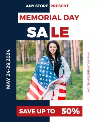 Patriotic Red White Blue Memorial Day Sale Poster Template