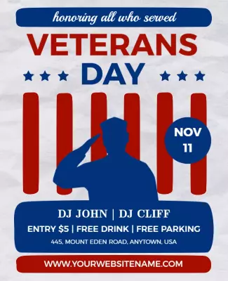 Patriotic Red White Blue Veterans Day Celebration Poster Template