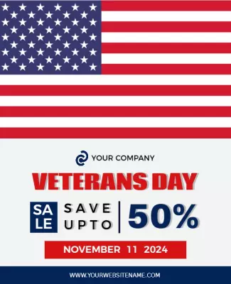 Patriotic Red White Blue Veterans Day Sale Poster Template