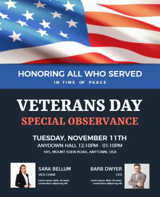 Patriotic Red White Blue Veterans Day Special Observance Poster Template