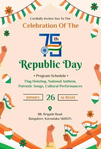 Patriotic Republic Day Celebration India Invitation Template