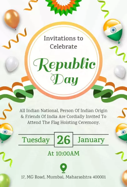 Patriotic Republic Day Flag Hoisting Ceremony Invitation Template