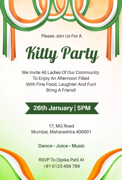 Patriotic Republic Day Kitty Party Celebration Invitation Template