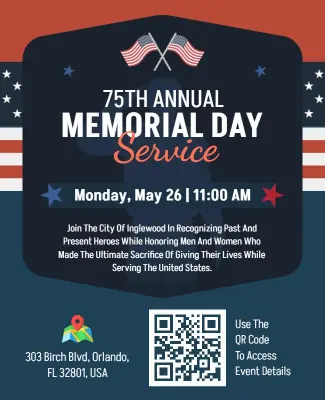 Patriotic Stars and Stripes Memorial Day Service Flyer Template