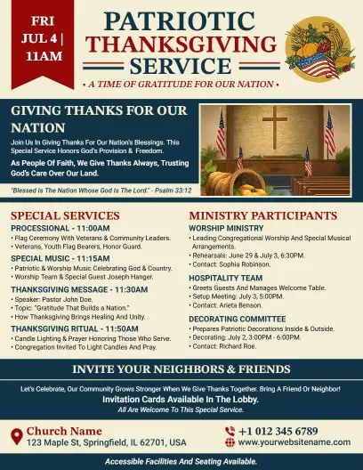 Patriotic Thanksgiving Service Flyer Template
