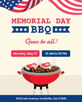 Patriotic Themed Memorial Day BBQ Invitation Poster Template