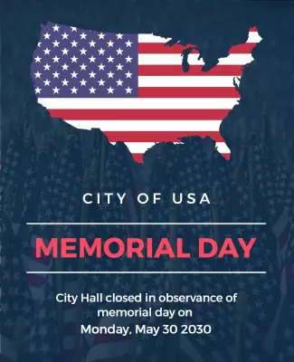 Patriotic USA Map Design for Memorial Day Announcement Poster Template