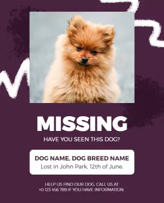 Paw Print Purple Missing Dog Alert Poster Template