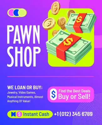 Colorful Graphic Pawn Shop Services Promotion Flyer Template