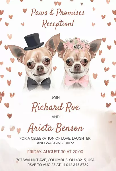 Paws and Promises Dog-Themed Wedding Reception Invitation Template