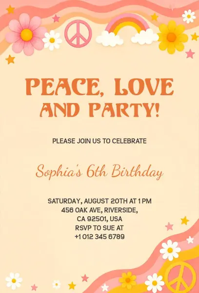 Peace and Love Themed Birthday Celebration Invitation Template