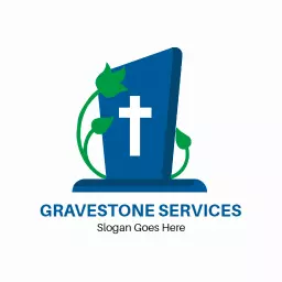 Peaceful Blue Gravestone Design with Green Ivy Logo Template