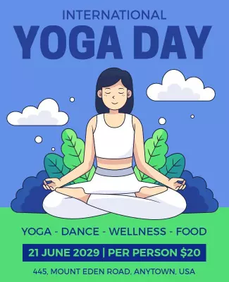 Peaceful Blue International Yoga Day Wellness Poster Template