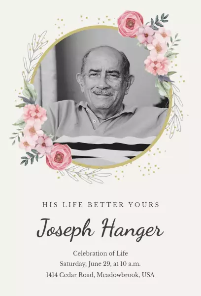 Peaceful Floral Celebration of Life Funeral Invitation Template