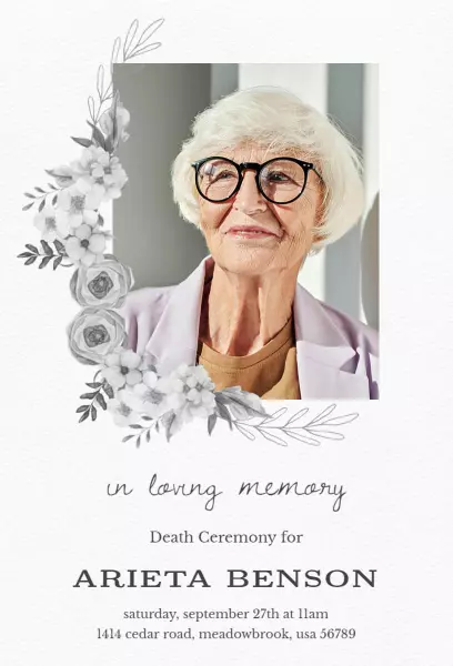 Peaceful Floral Memorial Celebration Funeral Invitation Template