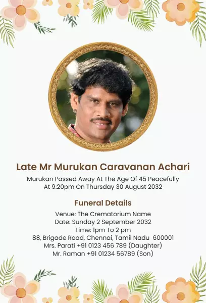Peaceful Floral Memorial Service Funeral Invitation Template