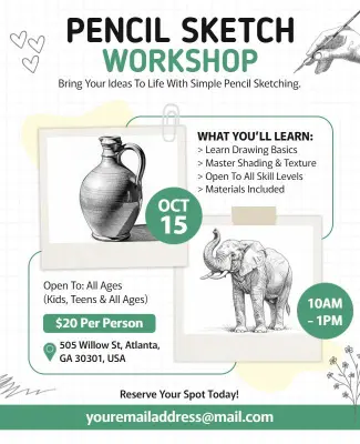 Pencil Sketch Art Workshop Flyer Template