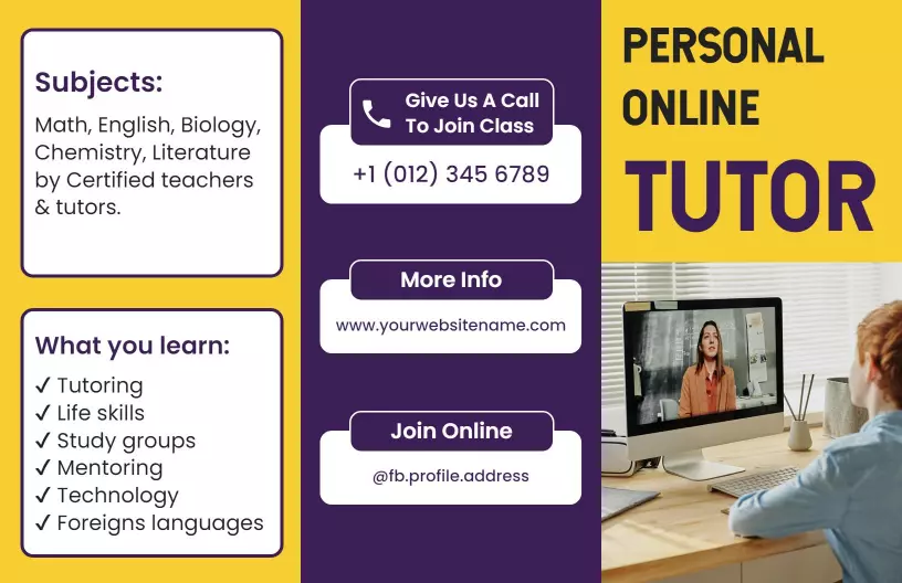 Personal Online Tutoring Subjects and Skills Development Brochure Template