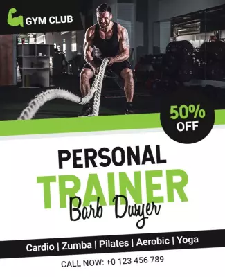 Green Dynamic Gym Personal Trainer Discount Flyer Template