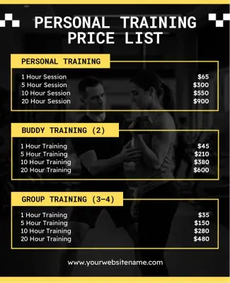 Personal Training Price List Menu Poster Template