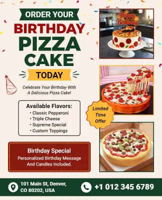Personalized Birthday Pizza Cake Promotion Flyer Template