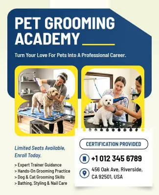 Pet Grooming Academy Training Certification Poster Template