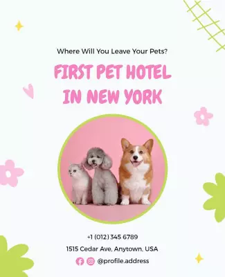Pet Hotel Promotion Flyer with Cute Animals Template