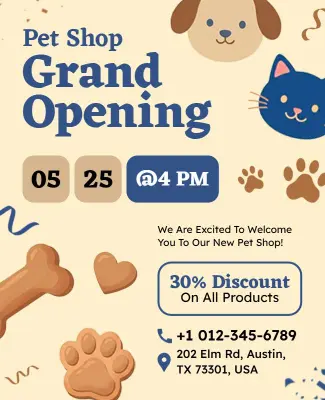 Pet Shop Grand Opening Event Poster Template