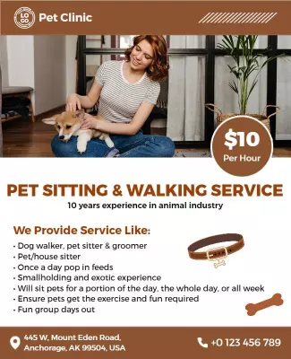 Pet Sitting and Walking Service Flyer Template