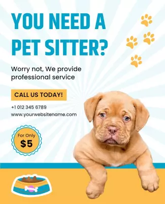 Playful Blue Pet Sitting Service Flyer Template
