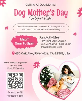 Pet-Themed Pink Dog Mother's Day Celebration Flyer Template
